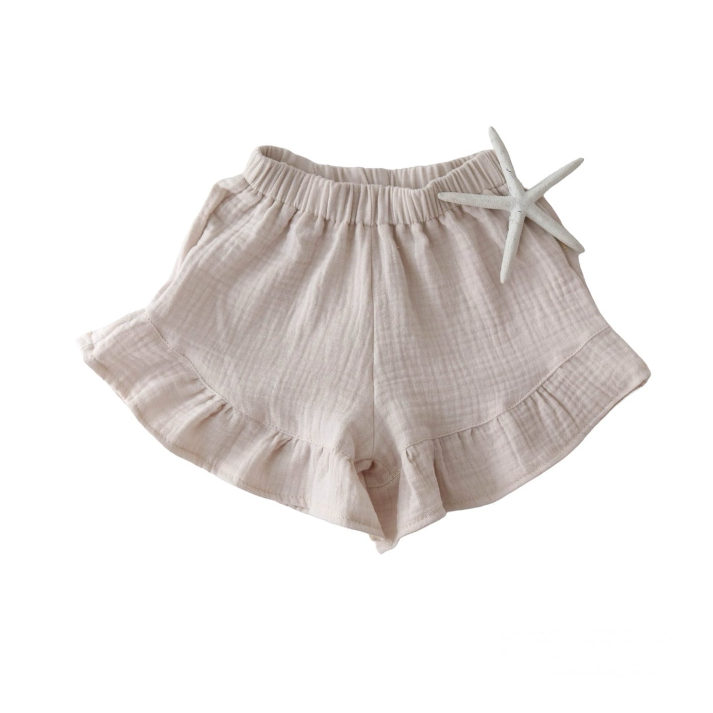 Muslin shorts with a ruffle - SEPIA